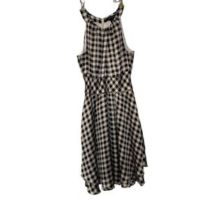 White House Black Market Gingham Halter Dress Black White Satin Check Size 4